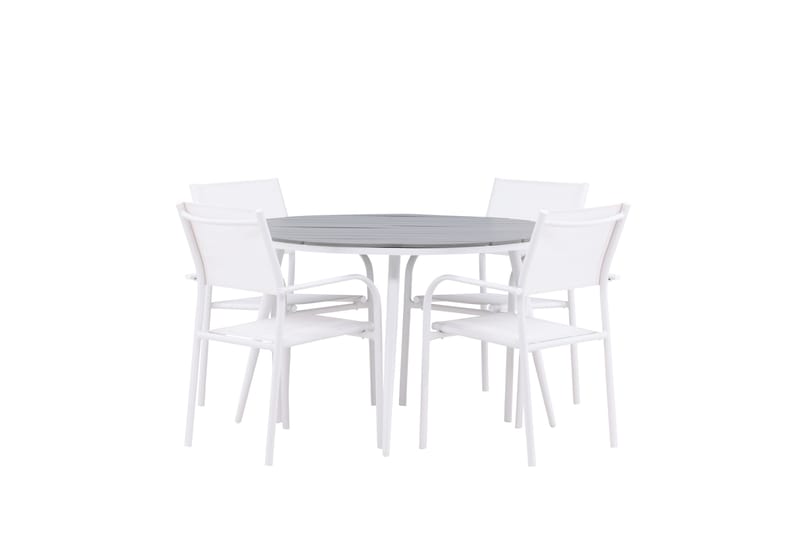 Break Spisegruppe 120 cm Rund med 4 Santorini Stoler - Grå - Hagemøbler - Hagegruppe - Spisegrupper hage