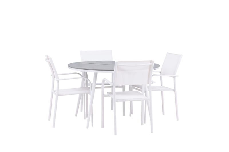 Break Spisegruppe 120 cm Rund med 4 Santorini Stoler - Grå - Hagemøbler - Hagegruppe - Spisegrupper hage