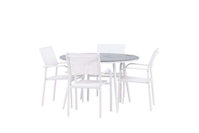 Break Spisegruppe 120 cm Rund med 4 Santorini Stoler - Grå - Hagemøbler - Hagegruppe - Spisegrupper hage
