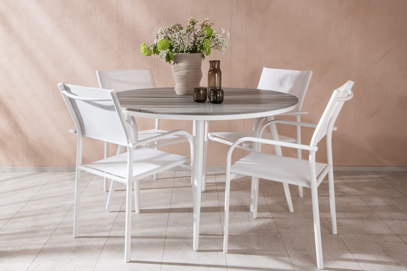 Break Spisegruppe 120 cm Rund med 4 Santorini Stoler - Grå - Hagemøbler - Hagegruppe - Spisegrupper hage