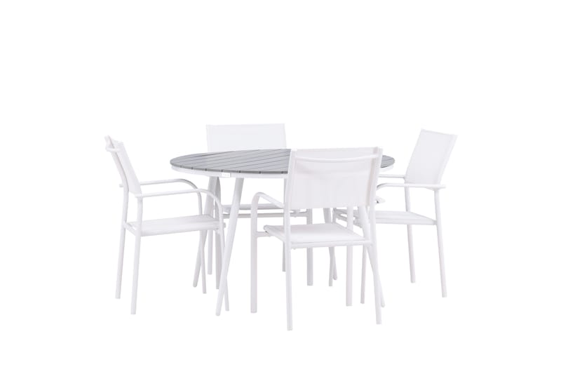Break Spisegruppe 120 cm Rund med 4 Santorini Stoler - Grå - Hagemøbler - Hagegruppe - Spisegrupper hage