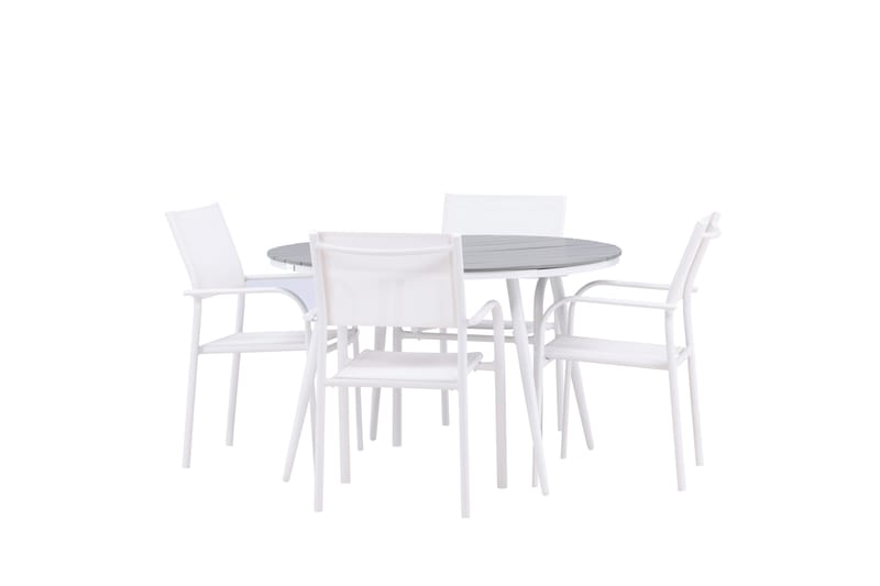 Break Spisegruppe 120 cm Rund med 4 Santorini Stoler - Grå - Hagemøbler - Hagegruppe - Spisegrupper hage