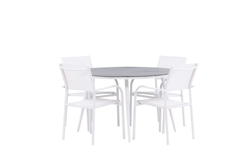 Break Spisegruppe 120 cm Rund med 4 Santorini Stoler - Grå - Hagemøbler - Hagegruppe - Spisegrupper hage