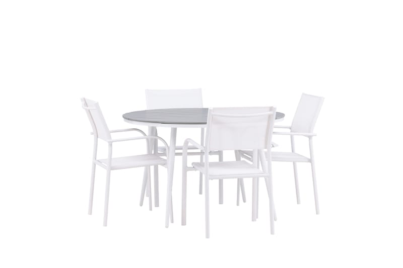 Break Spisegruppe 120 cm Rund med 4 Santorini Stoler - Grå - Hagemøbler - Hagegruppe - Spisegrupper hage