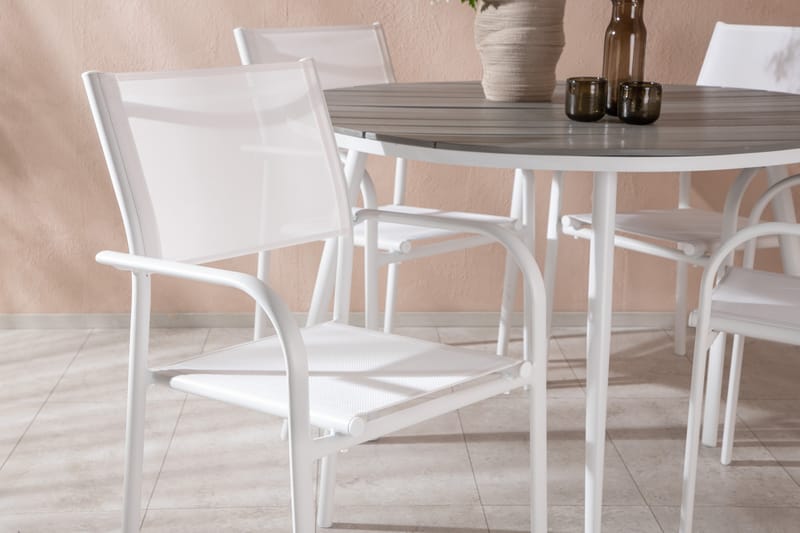 Break Spisegruppe 120 cm Rund med 4 Santorini Stoler - Grå - Hagemøbler - Hagegruppe - Spisegrupper hage