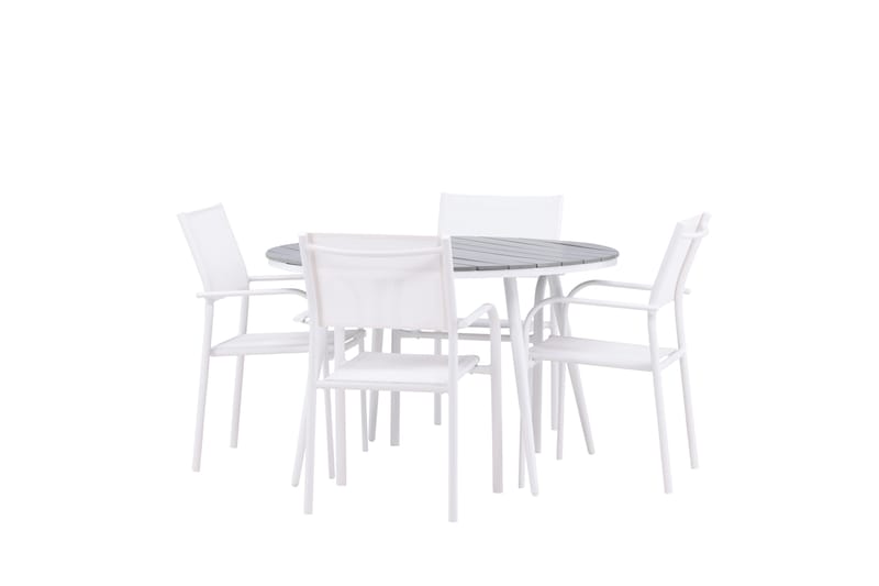 Break Spisegruppe 120 cm Rund med 4 Santorini Stoler - Grå - Hagemøbler - Hagegruppe - Spisegrupper hage