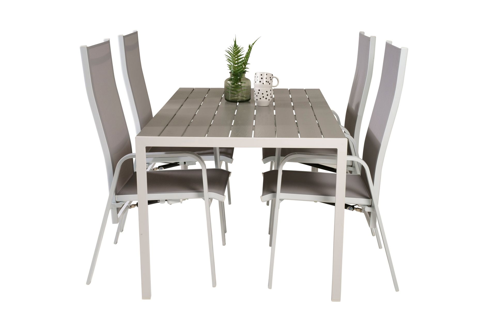 Break Spisegruppe 150 cm + 4 Copacabana Spisestoler - Grå / Hvit - Hagemøbler - Hagegruppe - Spisegrupper hage