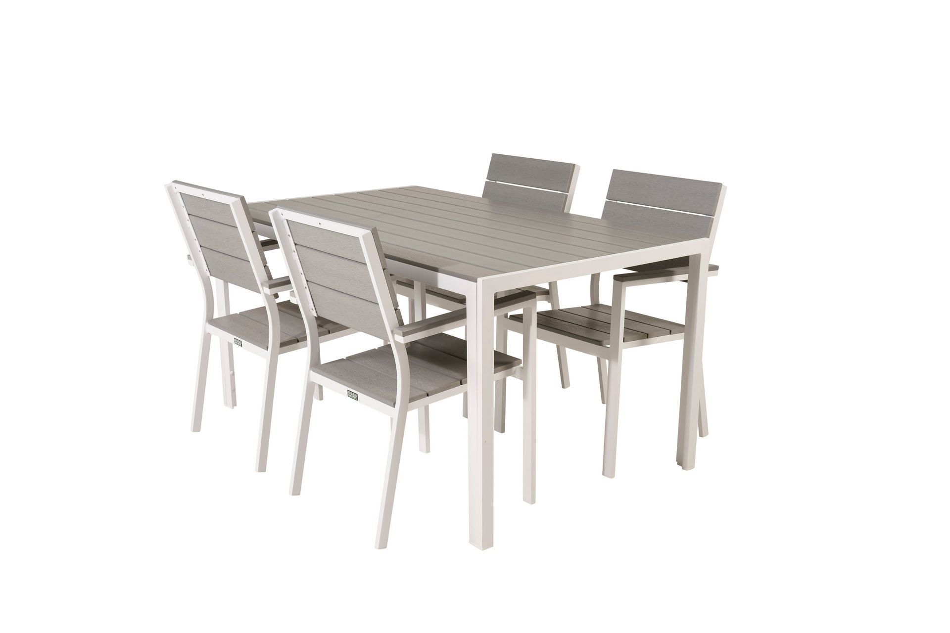 Break Spisegruppe 150 cm + 4 Levels Spisestoler - Grå / Hvit - Hagemøbler - Hagegruppe - Spisegrupper hage