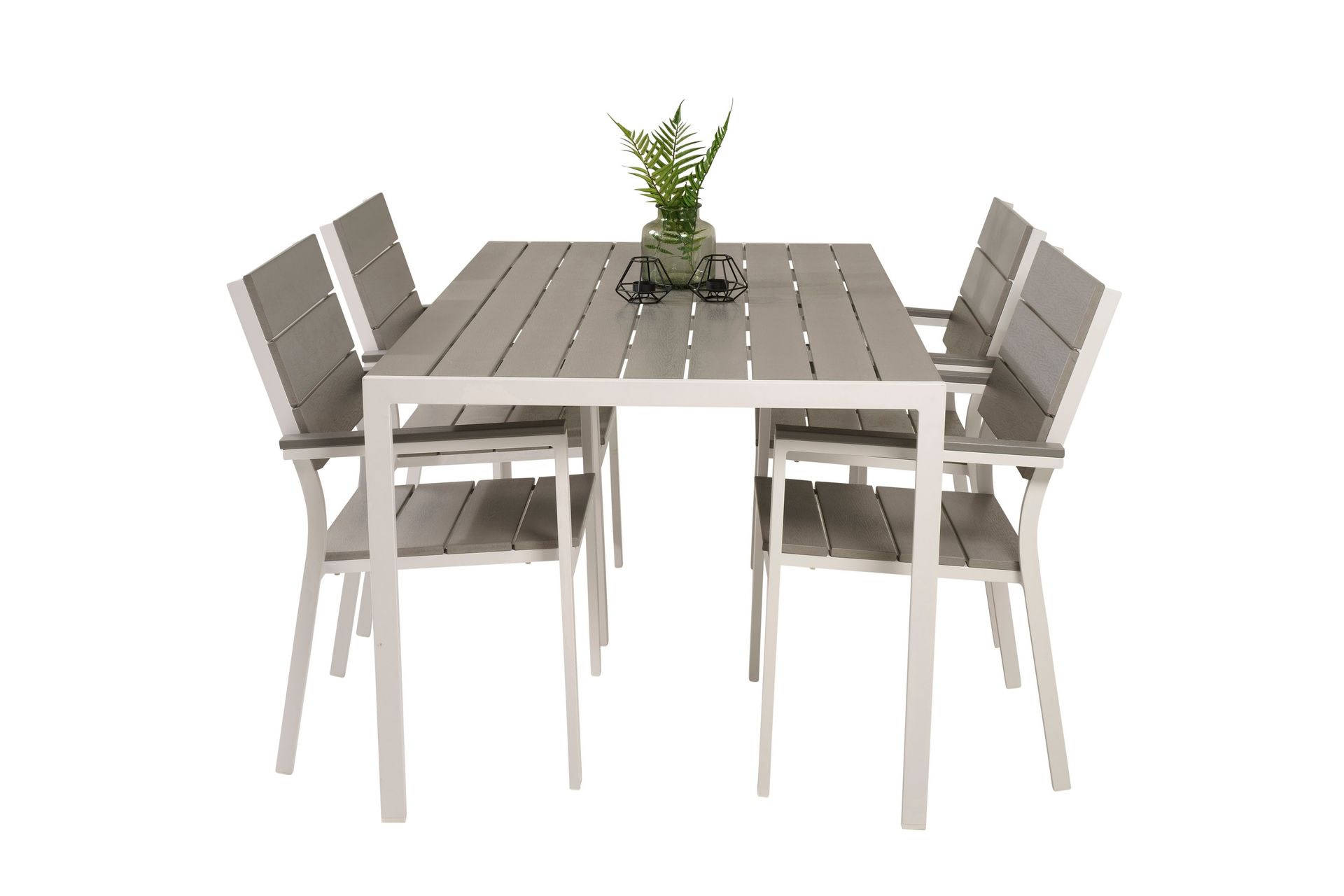 Break Spisegruppe 150 cm + 4 Levels Spisestoler - Grå / Hvit - Hagemøbler - Hagegruppe - Spisegrupper hage
