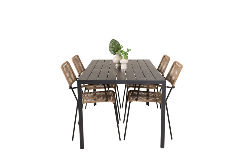 Break Spisegruppe 150 cm + 4 Lindos Spisestoler - Svart - Hagemøbler - Hagegruppe - Spisegrupper hage