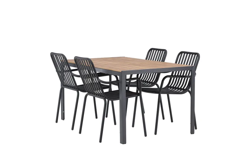 Break Spisegruppe 150 cm + 4 Peking Karmstoler, Svart/Brun