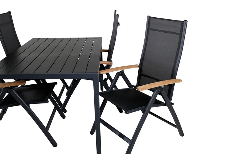 Break Spisegruppe 150cm + 4 Panama Posisjonsstoler - Svart - Hagemøbler - Hagegruppe - Spisegrupper hage