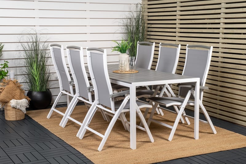 Break Spisegruppe 205 cm + 6 Albany Positionsstoler - Gr å / Hvit - Hagemøbler - Hagegruppe - Spisegrupper hage