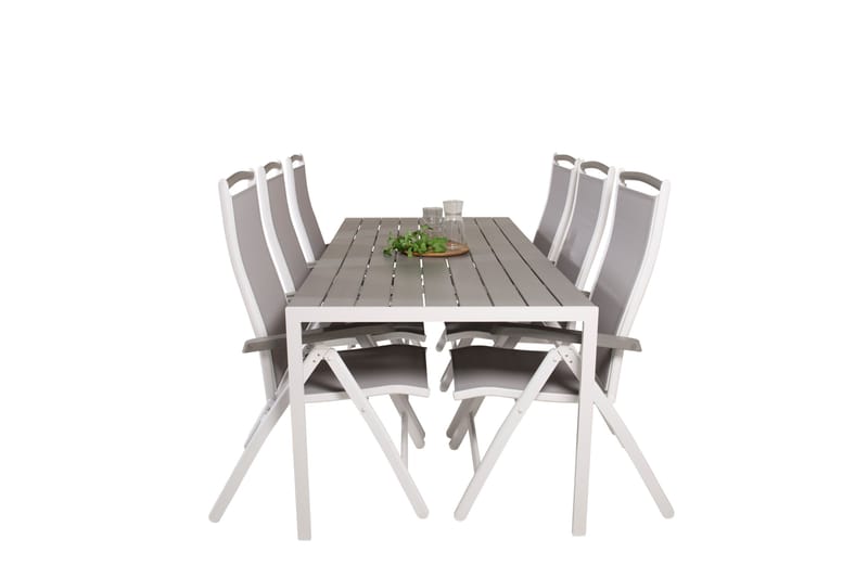 Break Spisegruppe 205 cm + 6 Albany Positionsstoler - Grå / Hvit - Hagemøbler - Hagegruppe - Spisegrupper hage