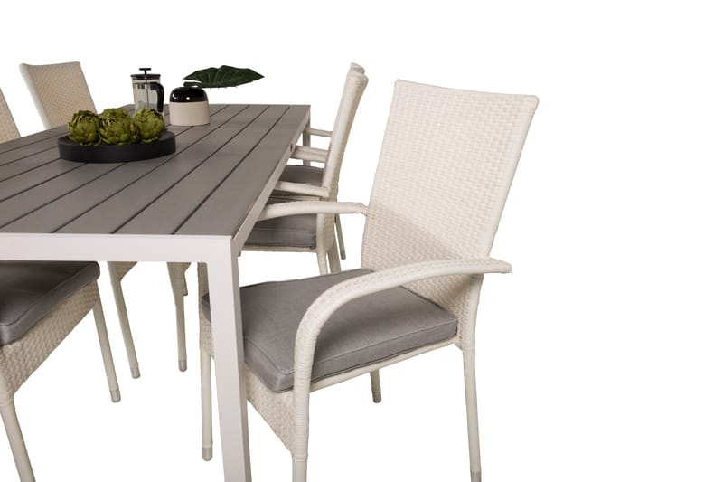 Break Spisegruppe 205 cm + 6 Anna Spisestoler - Grå / Hvit - Hagemøbler - Hagegruppe - Spisegrupper hage
