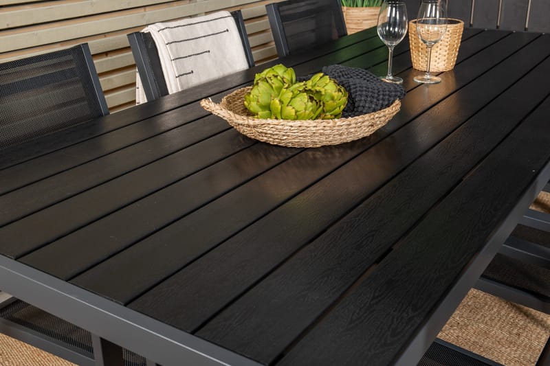 Break Spisegruppe 205 cm Rektangulær med 6 Copacabana Stoler - Svart - Hagemøbler - Hagegruppe - Spisegrupper hage