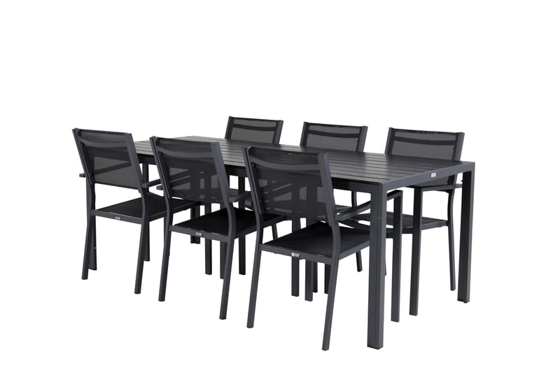 Break Spisegruppe 205 cm Rektangulær med 6 Copacabana Stoler - Svart - Hagemøbler - Hagegruppe - Spisegrupper hage