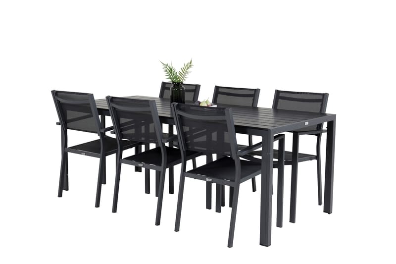 Break Spisegruppe 205 cm Rektangulær med 6 Copacabana Stoler - Svart - Hagemøbler - Hagegruppe - Spisegrupper hage