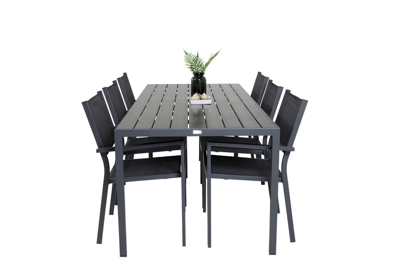 Break Spisegruppe 205 cm Rektangulær med 6 Copacabana Stoler - Svart - Hagemøbler - Hagegruppe - Spisegrupper hage