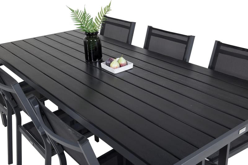 Break Spisegruppe 205 cm Rektangulær med 6 Copacabana Stoler - Svart - Hagemøbler - Hagegruppe - Spisegrupper hage
