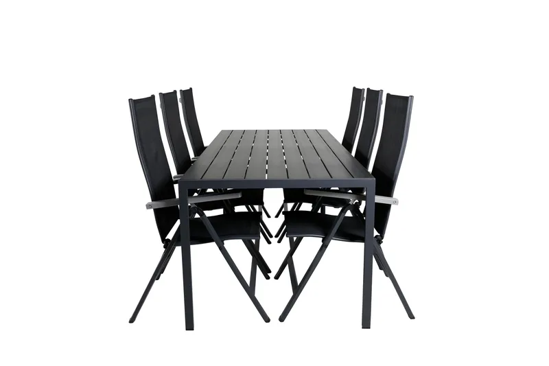 Break Spisegruppe 205cm + 6 Albany Posisjonsstoler Svart/Grå, Venture Home