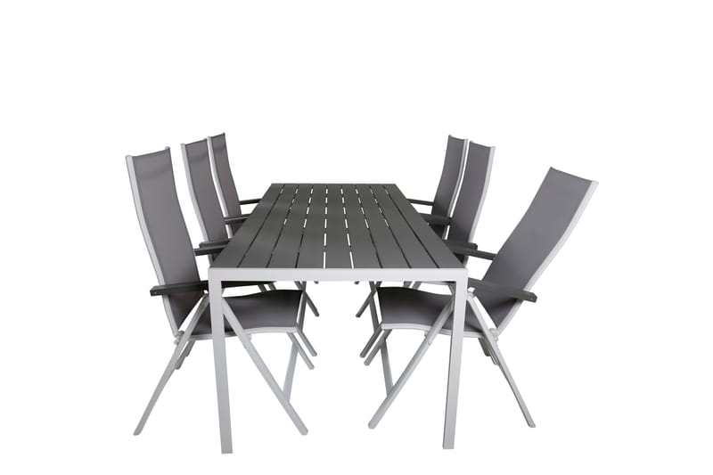 Break Spisegruppe 205cm + 6 Albany Posisjonsstoler Grå/Hvit - Venture Home - Hagemøbler - Hagegruppe - Spisegrupper hage