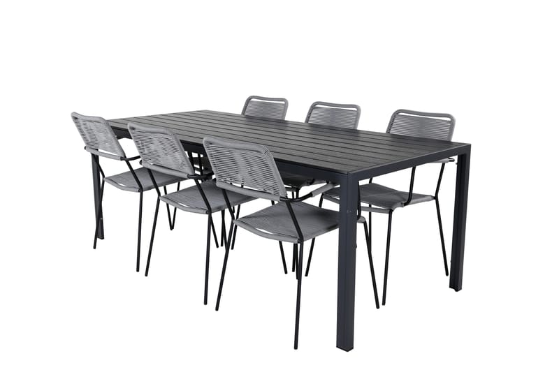 Break Spisegruppe 205cm + 6 Lindos Karmstoler Svart/Grå - Venture Home - Hagemøbler - Hagegruppe - Spisegrupper hage