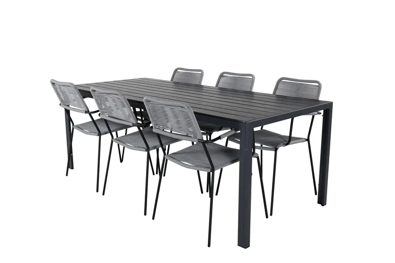 Break Spisegruppe 205cm + 6 Lindos Karmstoler Svart/Grå - Venture Home - Hagemøbler - Hagegruppe - Spisegrupper hage