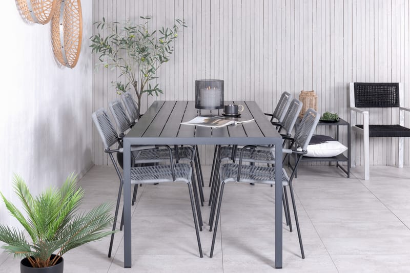 Break Spisegruppe 205cm + 6 Lindos Karmstoler Svart/Grå - Venture Home - Hagemøbler - Hagegruppe - Spisegrupper hage