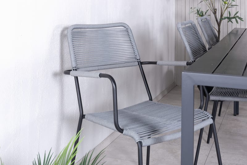 Break Spisegruppe 205cm + 6 Lindos Karmstoler Svart/Grå - Venture Home - Hagemøbler - Hagegruppe - Spisegrupper hage