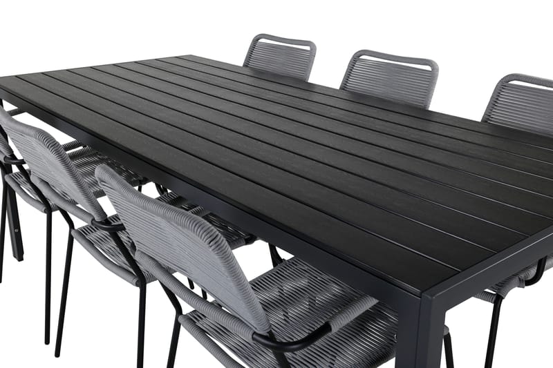 Break Spisegruppe 205cm + 6 Lindos Karmstoler Svart/Grå - Venture Home - Hagemøbler - Hagegruppe - Spisegrupper hage