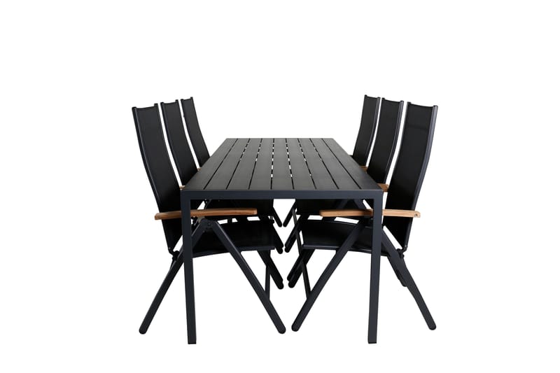 Break Spisegruppe 205cm + 6 Panama Posisjonsstoler Svart/Grå, Venture Home