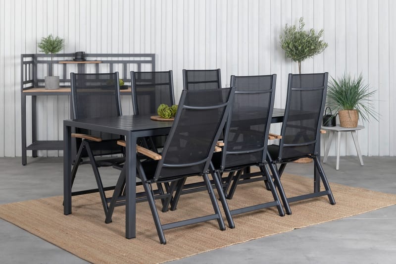 Break Spisegruppe 205cm + 6 Panama Posisjonsstoler Svart/Grå - Venture Home - Hagemøbler - Hagegruppe - Spisegrupper hage