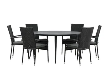 Break Spisegruppe Rund 150 cm + 6 Anna Spisestol - Svart - Hagemøbler - Hagegruppe - Spisegrupper hage