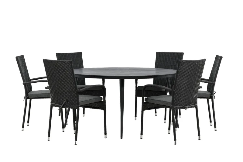 Break Spisegruppe Rund 150 cm + 6 Anna Spisestol - Svart - Hagemøbler - Hagegruppe - Spisegrupper hage