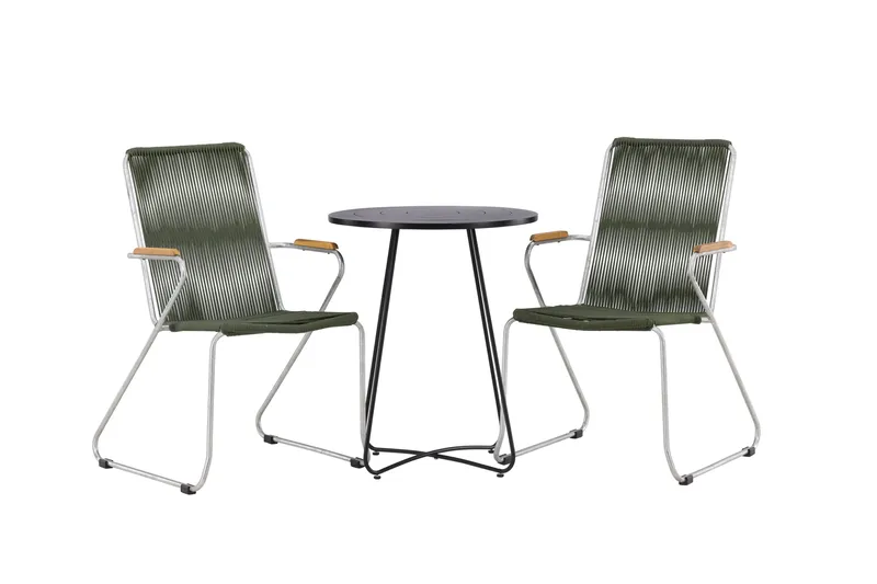 Bacong Cafésett Rund 60 cm + 2 Bois Karmstoler, Grønn/Svart
