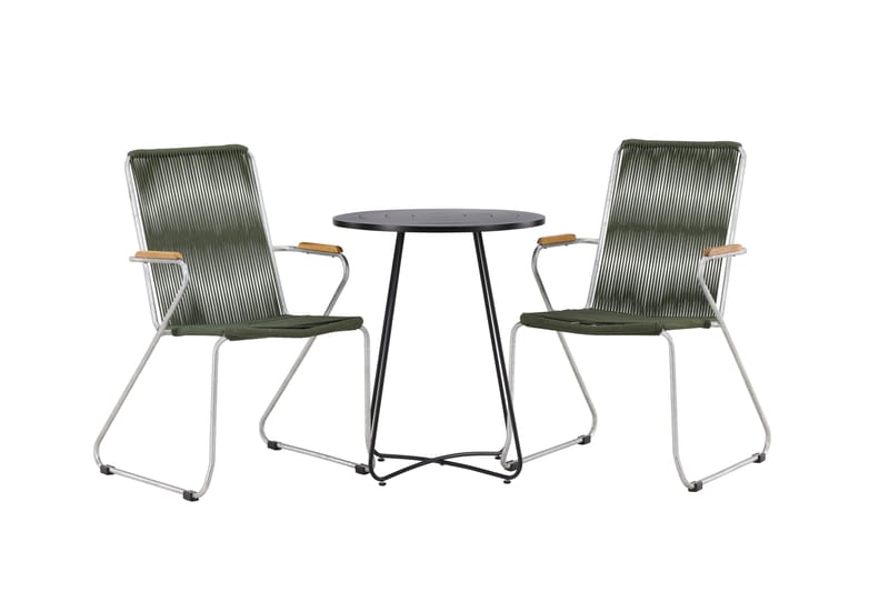 Bacong Cafésett Rund 60 cm + 2 Bois Karmstoler - Grønn/Svart - Hagemøbler - Balkong - Balkongmøbler - Balkonggrupper