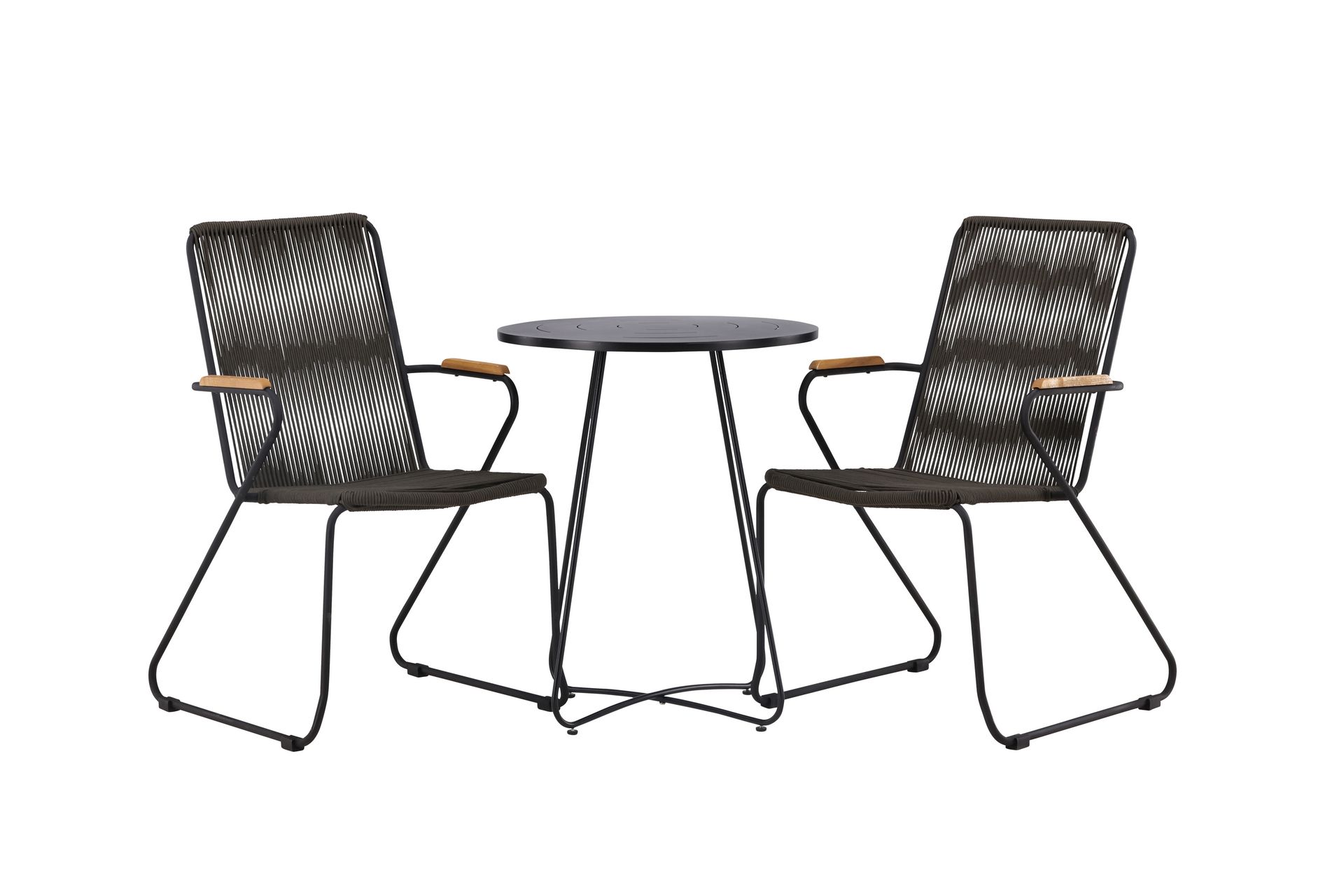 Bacong Cafésett Rund 60 cm + 2 Bois Karmstoler - Svart - Hagemøbler - Balkong - Balkongmøbler - Balkonggrupper