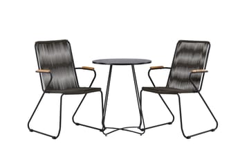 Bacong Cafésett Rund 60 cm + 2 Bois Karmstoler - Svart - Hagemøbler - Balkong - Balkongmøbler - Balkonggrupper