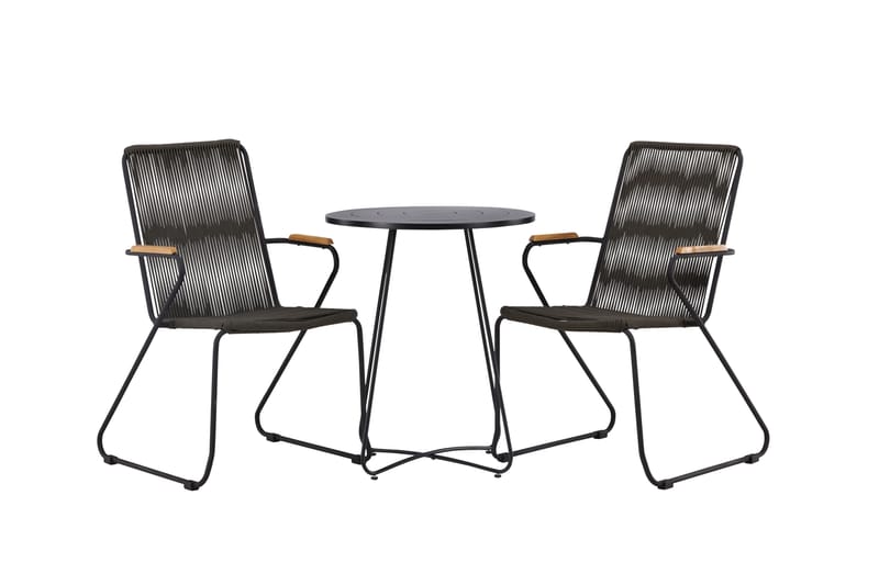 Bacong Cafésett Rund 60 cm + 2 Bois Karmstoler - Svart - Hagemøbler - Balkong - Balkongmøbler - Balkonggrupper