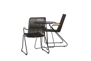 Bacong Cafésett Rund 60 cm + 2 Bois Karmstoler - Svart - Hagemøbler - Balkong - Balkongmøbler - Balkonggrupper