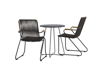Bacong Cafésett Rund 60 cm + 2 Bois Karmstoler - Svart - Hagemøbler - Balkong - Balkongmøbler - Balkonggrupper