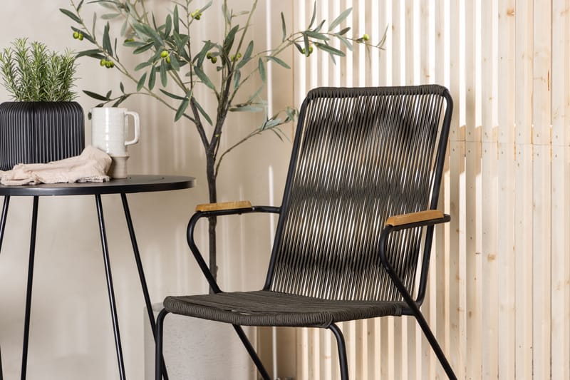 Bacong Cafésett Rund 60 cm + 2 Bois Karmstoler - Svart - Hagemøbler - Balkong - Balkongmøbler - Balkonggrupper