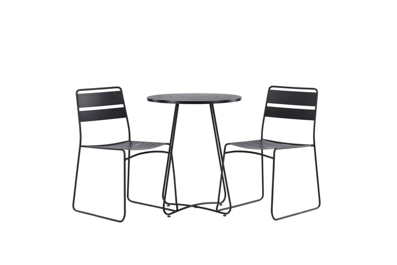 Bacong Cafésett Rund 60 cm + 2 Lina Spisestoler - Svart - Hagemøbler - Balkong - Balkongmøbler - Balkonggrupper