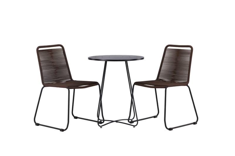 Bacong Cafésett Rund 60 cm + 2 Lindos Spisestoler - Brun/Svart - Hagemøbler - Balkong - Balkongmøbler - Balkonggrupper
