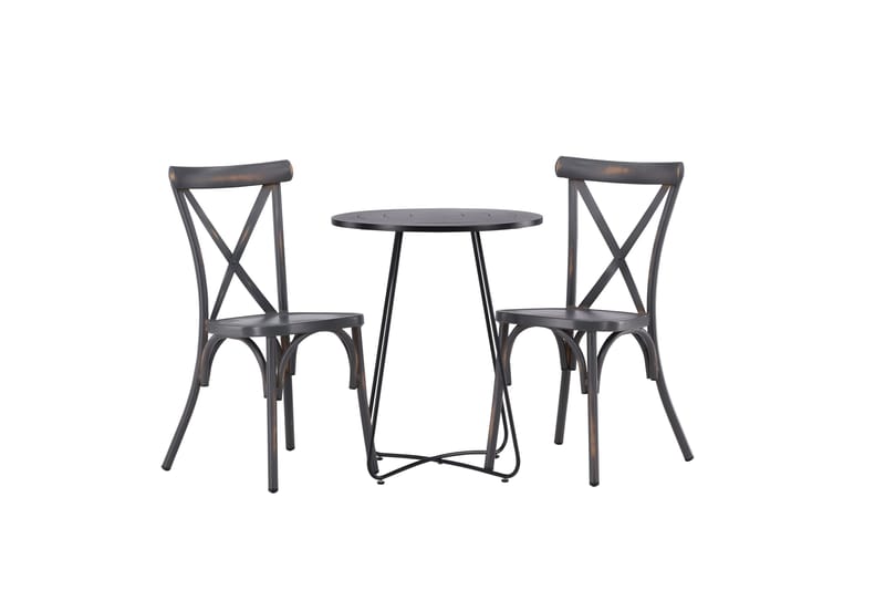 Bacong Cafésett Rund 60 cm + 2 Tablas Spisestoler, Mørkegrå/Svart