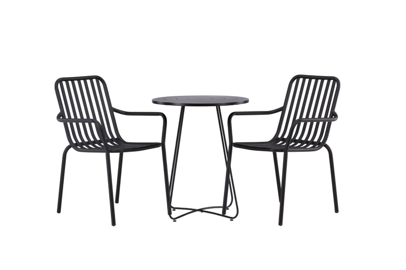 Bacong Cafésett Rund 60 cm + 2 Peking Karmstoler - Svart - Hagemøbler - Balkong - Balkongmøbler - Balkonggrupper