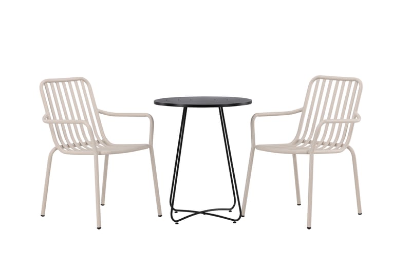 Bacong Cafésett Rund 60 cm + 2 Peking Karmstoler - Beige/Svart - Hagemøbler - Balkong - Balkongmøbler - Balkonggrupper