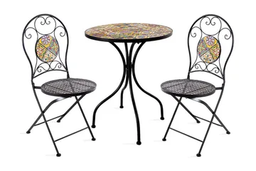 Balkongset Morocco Bord Och 2 Stolar Mosaik Black, Multicolor - Hagemøbler - Hagegruppe - Cafesett