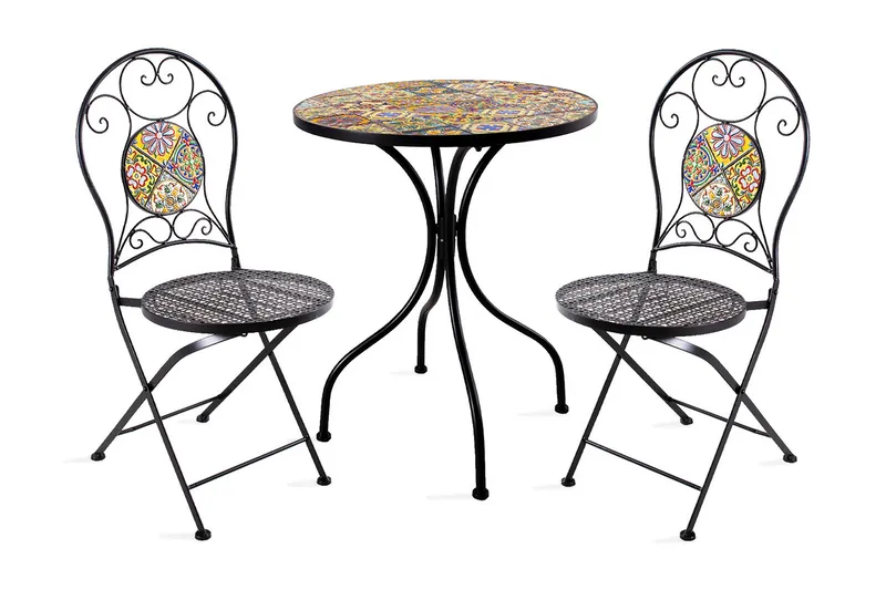 Balkongset Morocco Bord Och 2 Stolar Mosaik Black, Multicolor, undefined